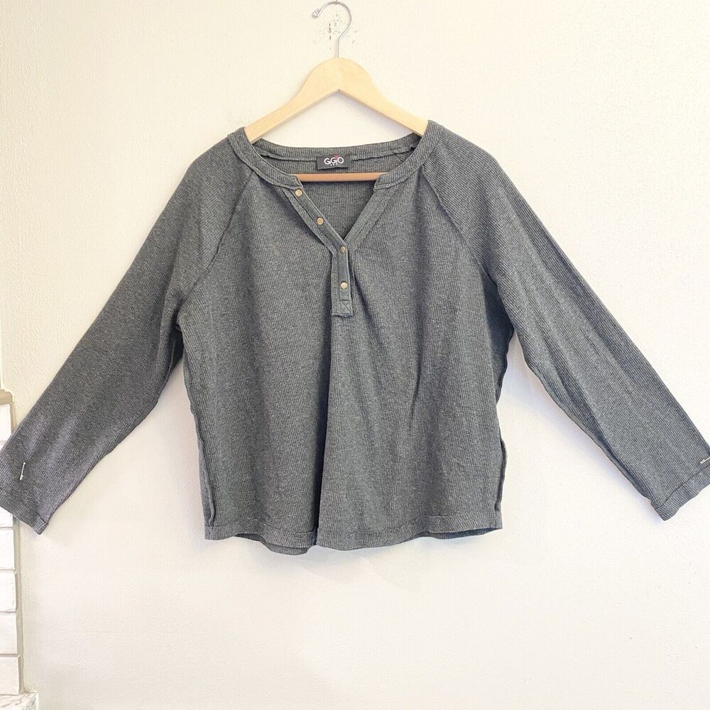 GiGio‎ Boutique Women's Size XL Black Gray Boho Long Sleeve Cute Top Shirt